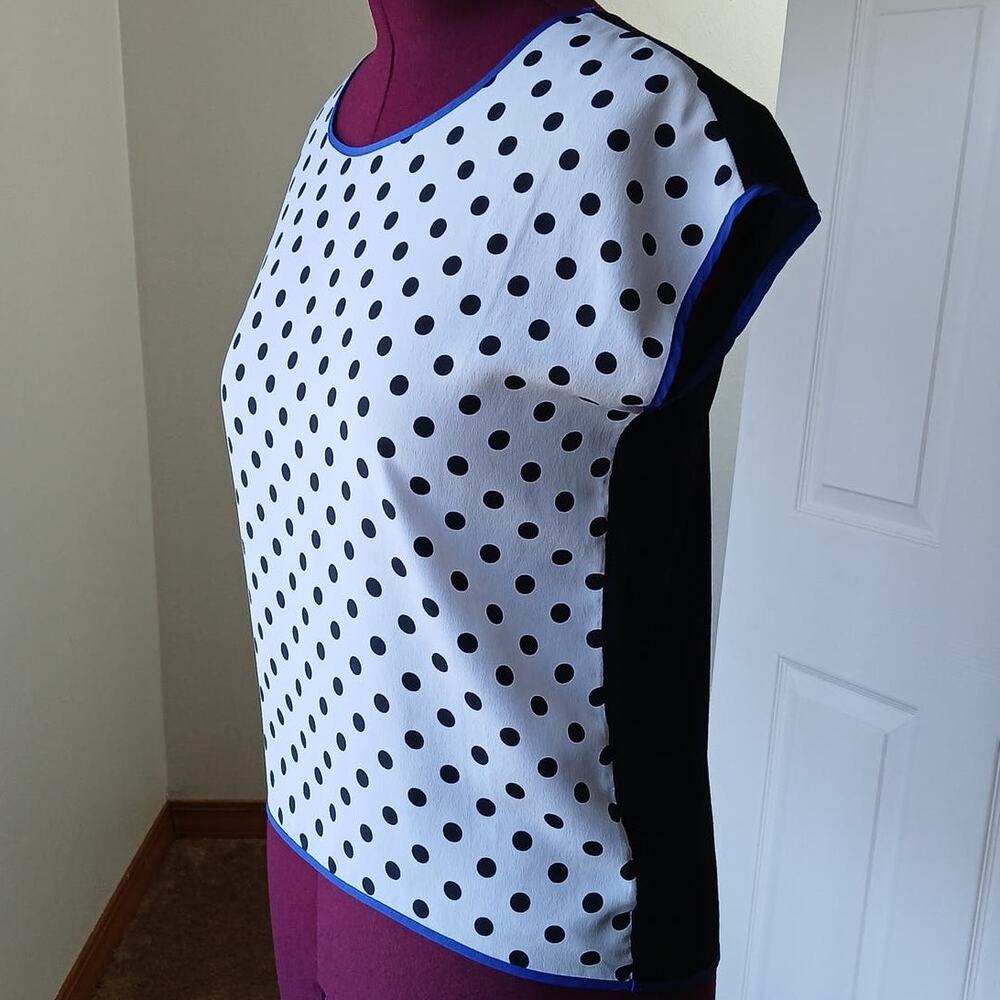Forever 21 Two Tone Polka Dot Blouse Medium black and white with blue trim